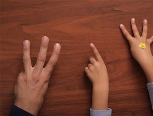 three hands with fingers